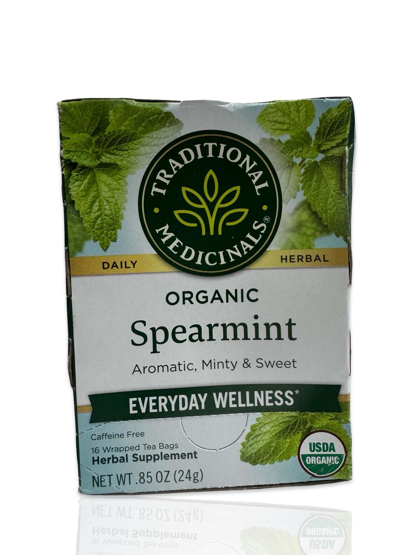 a2hb_3 Traditional Medicinals, Organic Spearmint, Caffeine Free, 16 Wrapped Tea Bags, 0.85 oz (24 g) - Image 1