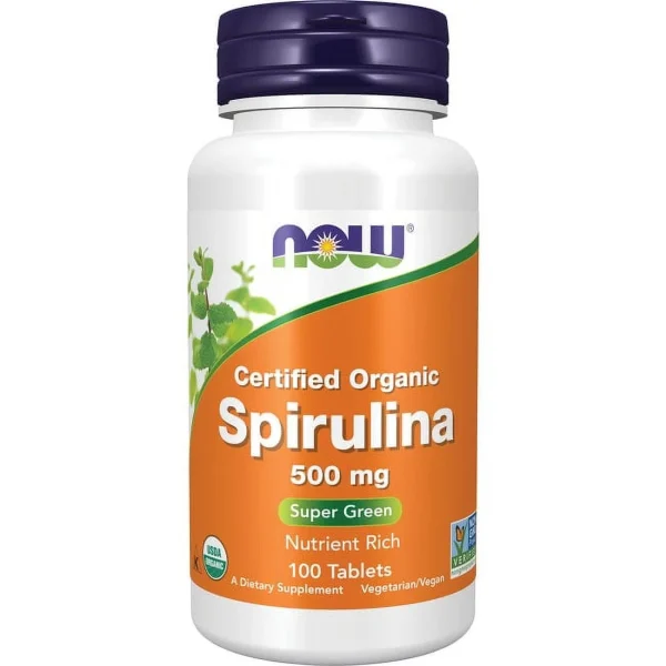 NOW Supplements, Organic Spirulina 500 mg with Vitamins, Minerals and GLA (Gamma-Linolenic Acid), 100 Tablets